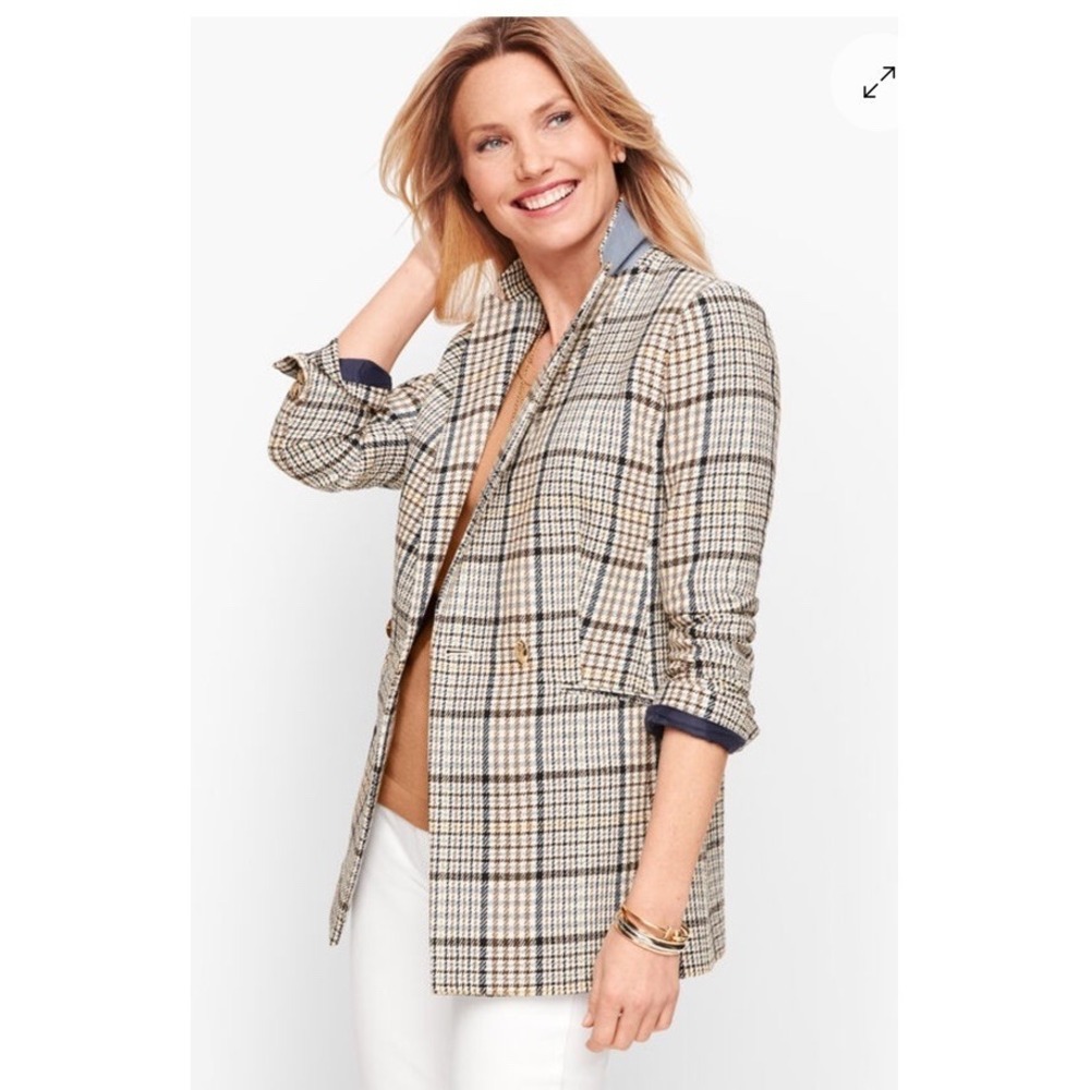 Talbots Double Breasted Plaid Blazer Women's Size 6 Preppy Classic Career NWT